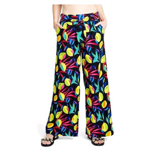 TABITHA BROWN for Target Women size XXS Lemon Print Linen Blend Wide Leg Pants